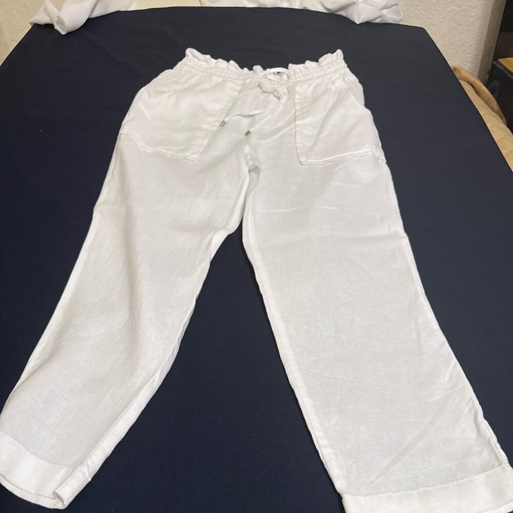 White Linen-Blend Drawstring Pants - Women